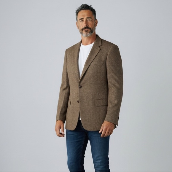 Austin Reed Men's Brown academia tweed Blazer suede elbow patches USA Sz 44R - Picture 2 of 15